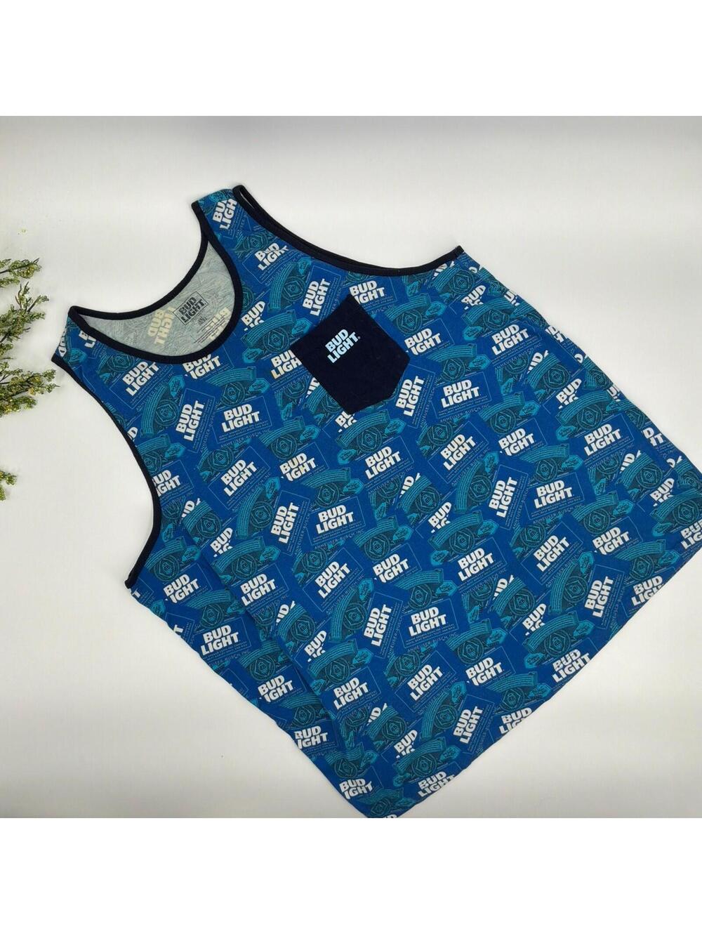 Bud Light Blue Graphic Men’s Muscle Tee Tank Top Size 2XL